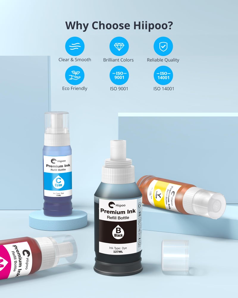 Hiipoo Compatible 502 T502 Refill Ink Bottles Replacement for ET-2750 ET2760 ET-2850 ET-2800 ET-3750 ET-3850 ET-3760 ET-4850 ET-2803 ET-4800 ET-3700 ET-15000 Printer - Image 3